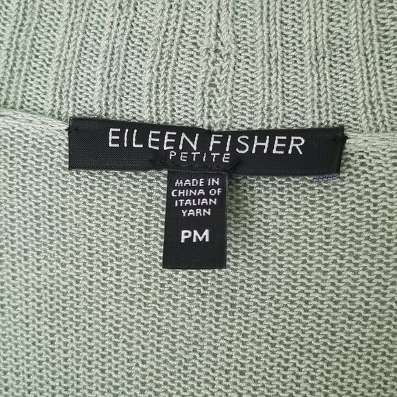 Eileen Fisher Short Sleeve Open Front Longline Cardigan Sage Green Petite M Silk - Picture 3 of 11